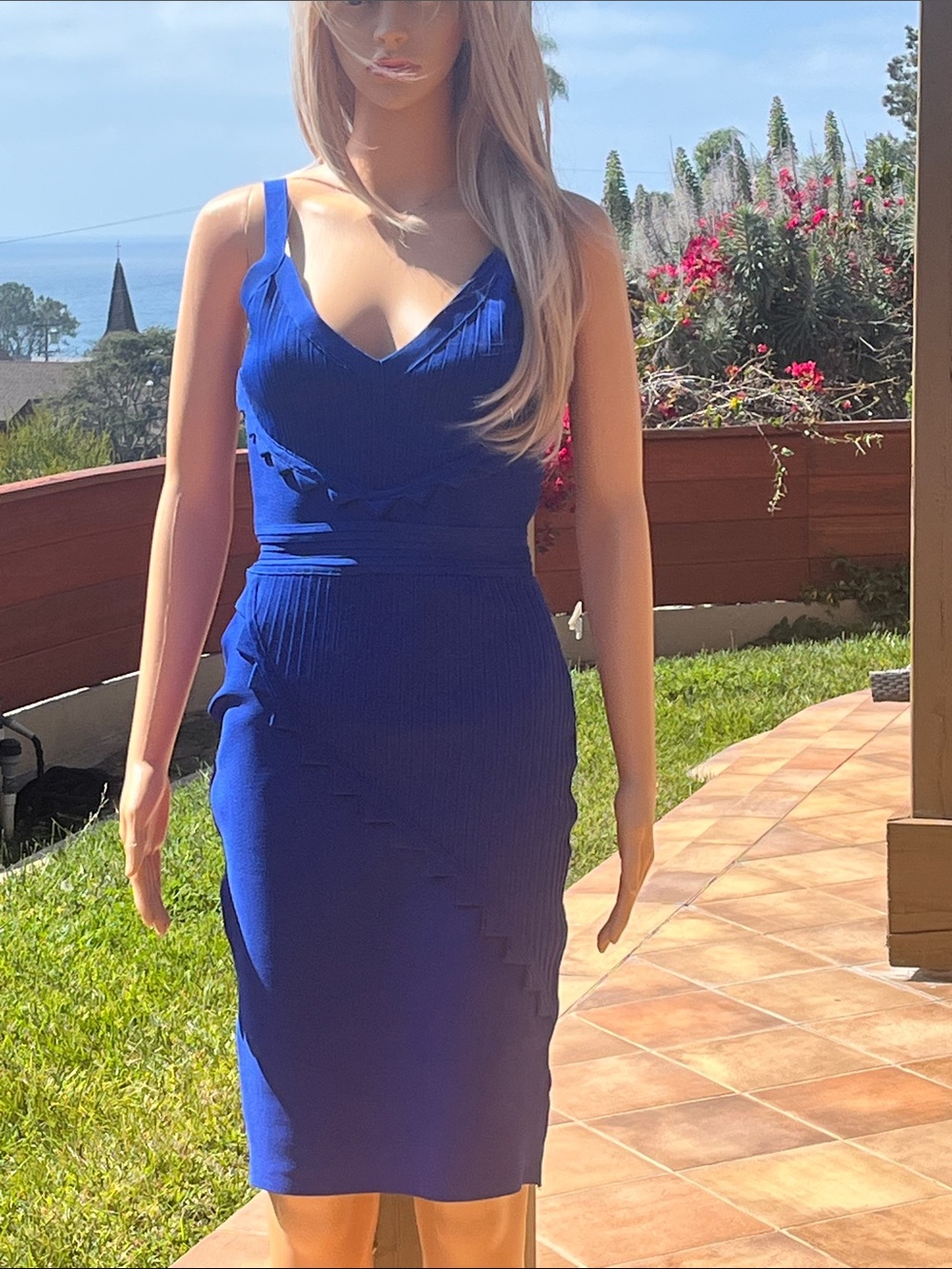 Royal Blue V-Neck Bodycon Dress